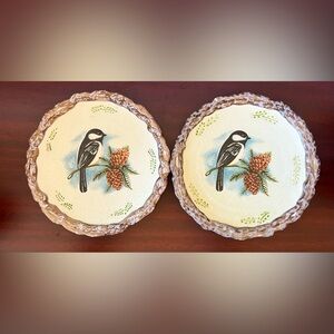 Bird & Pine Cone Plate Classic Winter 8in‎ (Set of 2)